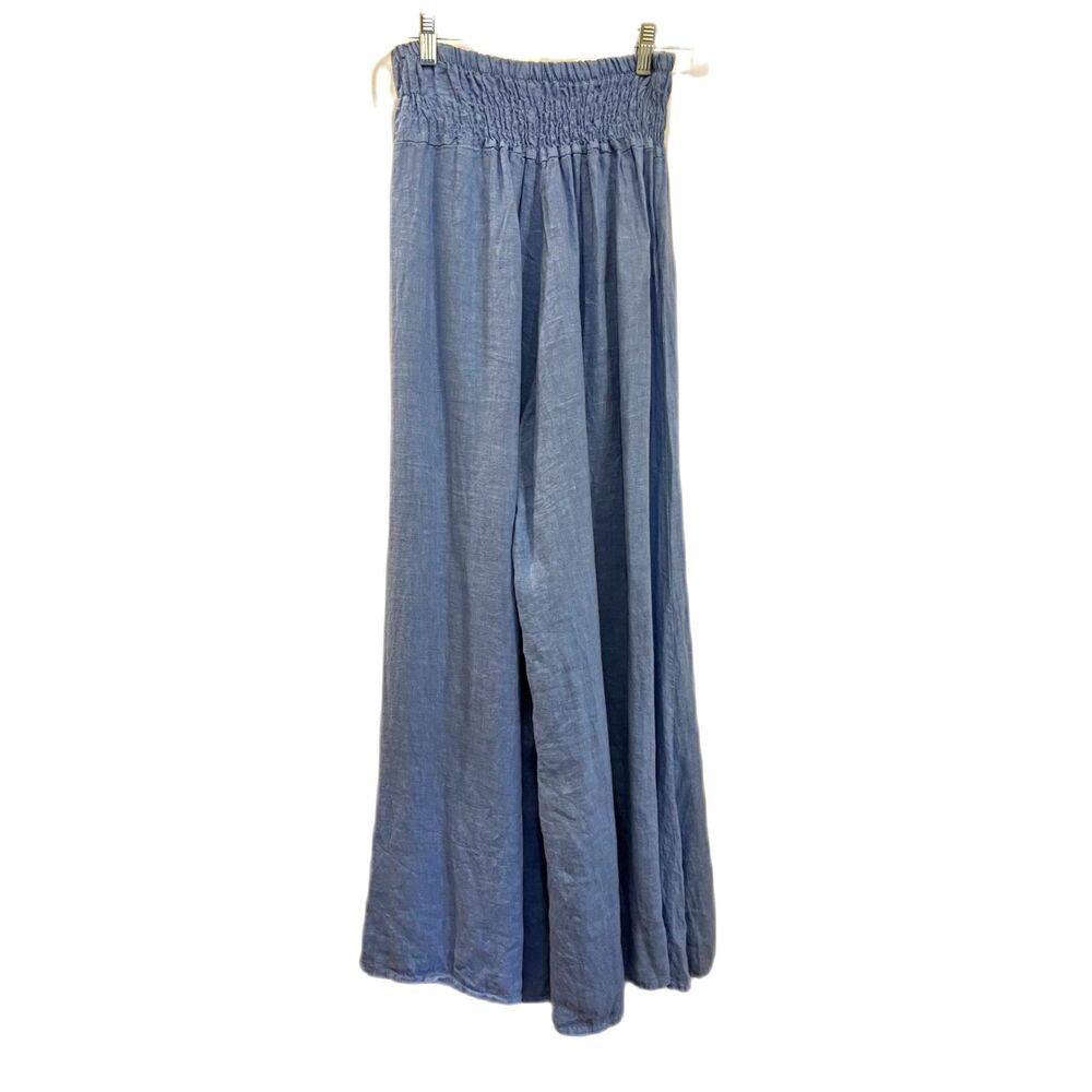 Made In Italy Blue 100% Linen Wide Leg Pants Trousers Women's Size Small - Picture 5 of 12